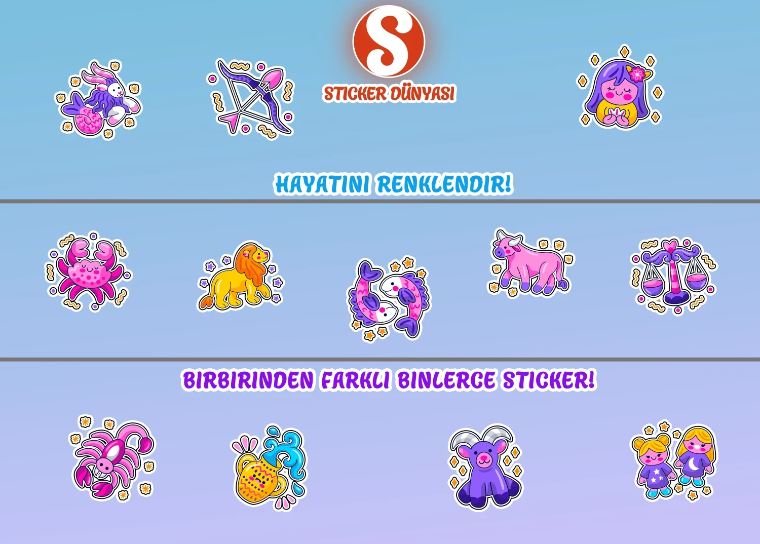 Burç ve Astroloji İçerikli Özel Çizim Sticker Koleksiyonu (Astroloji2) görsel 3